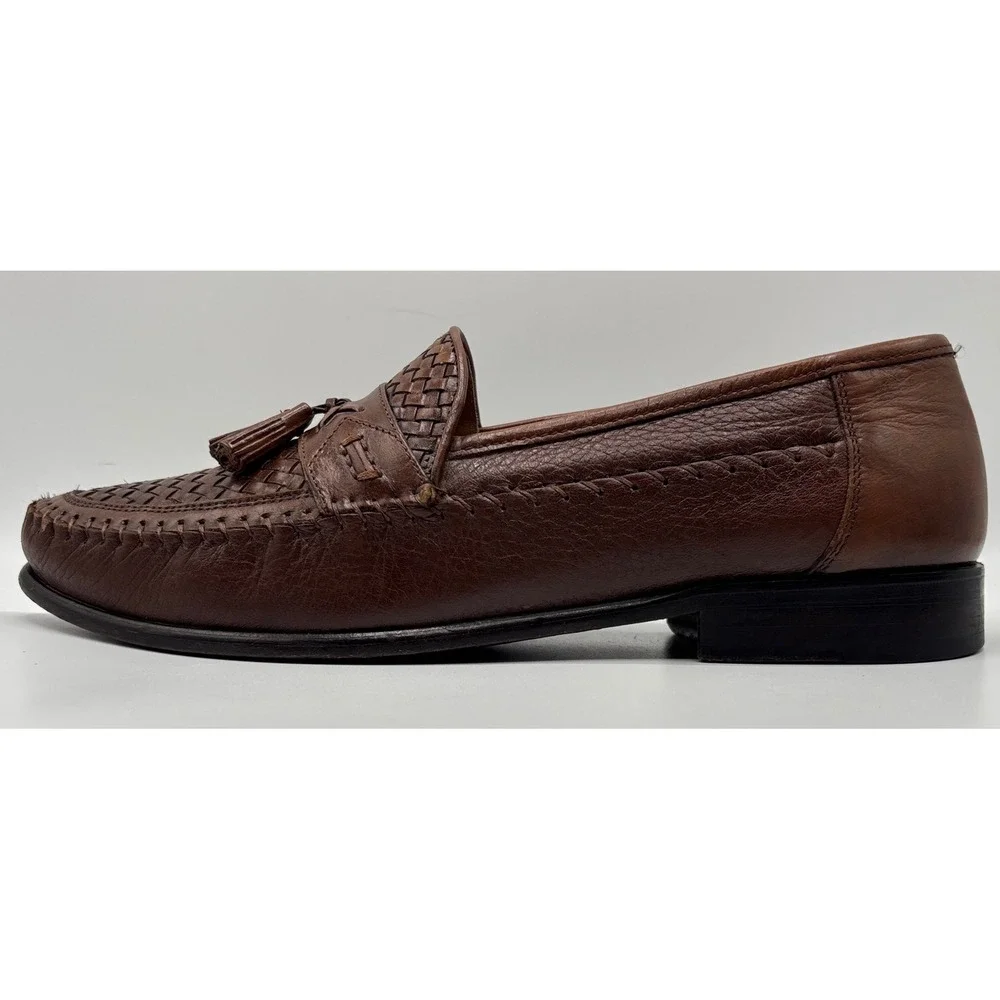 Brass Boot Wellington Classics Men's Brown Woven Leather Tassel Loafers 10.5